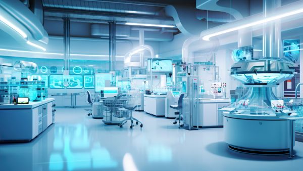 A modern, well-equipped scientific laboratory.